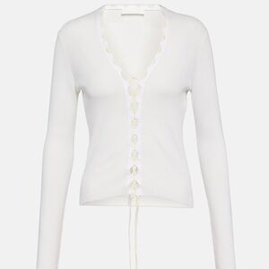Lace-Up Ribbed-Knit Cotton Cardigan